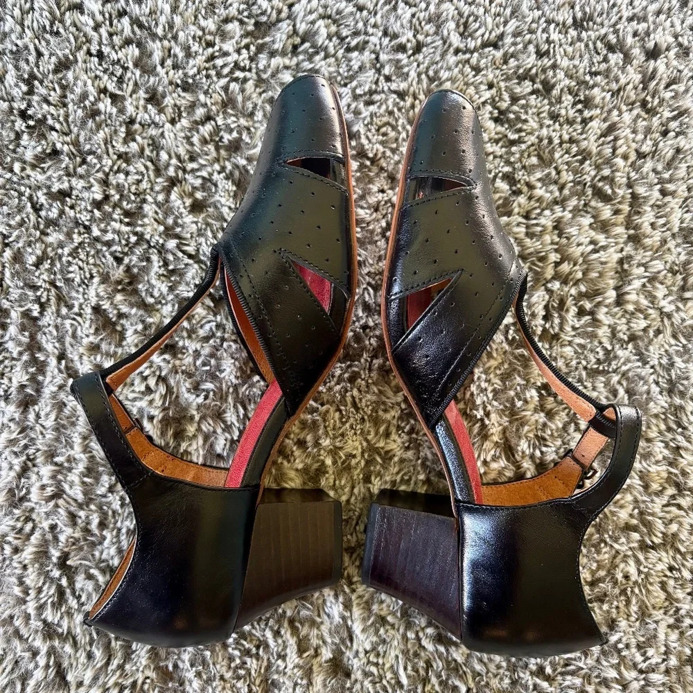 Re-Mix Vintage Shoes Gabrielle 7.5 Black Leather Sandal - Picture 1 of 8